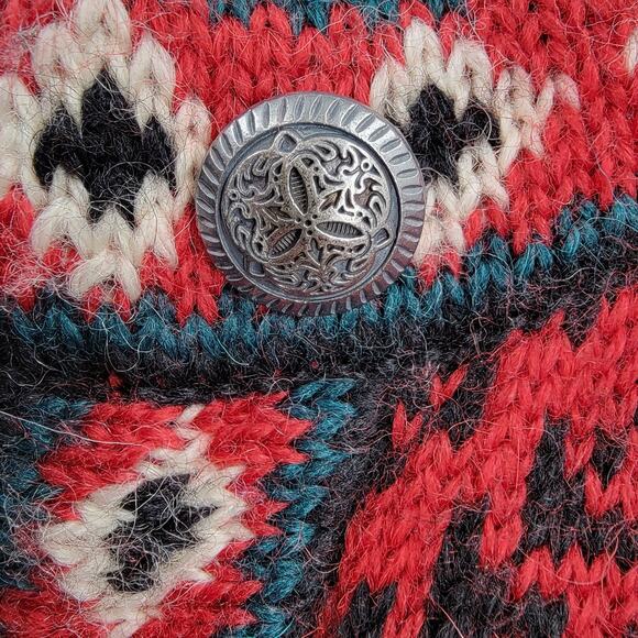 LL Bean Cardigan Womens Medium Merino Wool Red Black Snowflake Sweater Vintage - Picture 8 of 12